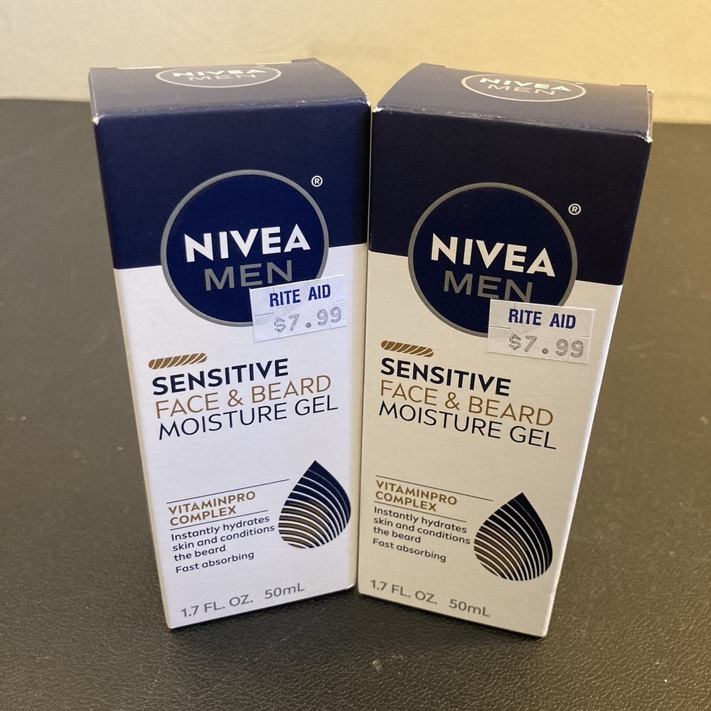 NIVEA Men Sensitive Face & Beard Moisture Gel 1.7 fl oz / 50 mL Lot Of 2